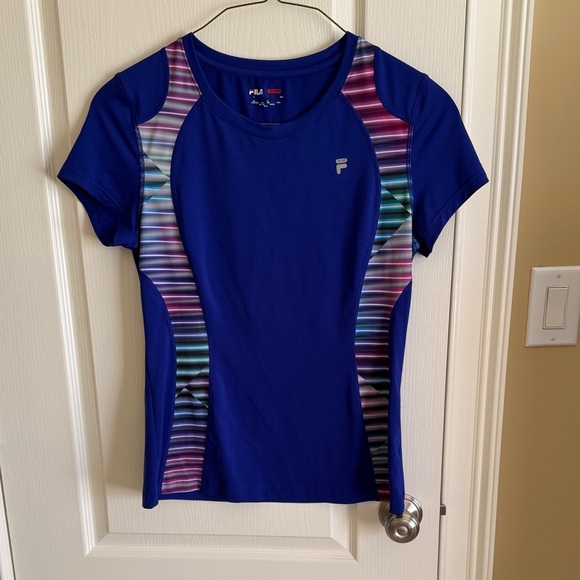 Fila Women's Royal Blue Tee with Colorful Stripes - Picture 1 of 5